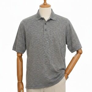 JHANE BARNES Menswear Heathered Knit Polo Shirt Blue Brown Short Sleeve Medium